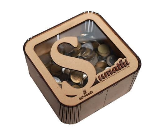 Customized Square Money Saving Box with Name Print for Children, Boys, Girls, Home Decor.